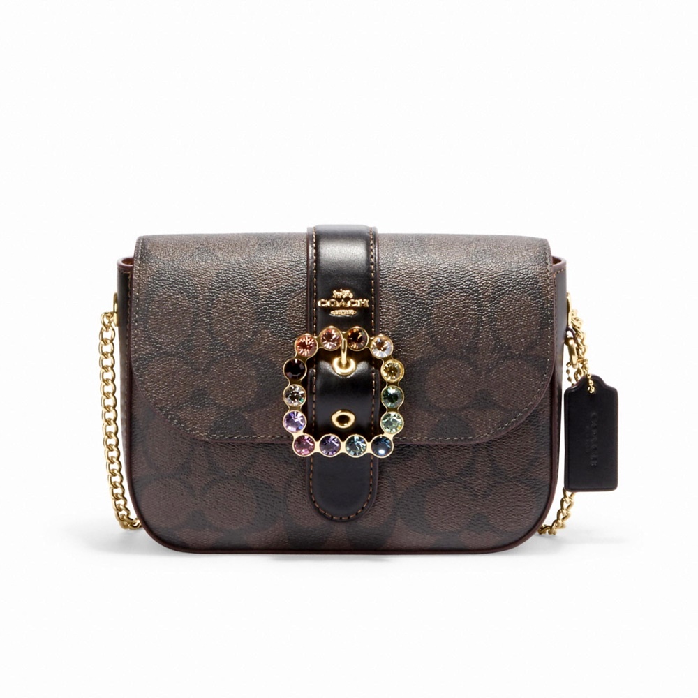 กระเป๋าสะพายข้าง COACH CE623 GEMMA CROSSBODY IN SIGNATURE CANVAS WITH JEWELED BUCKLE (IMOSN) [CE623IMOSN-SA]