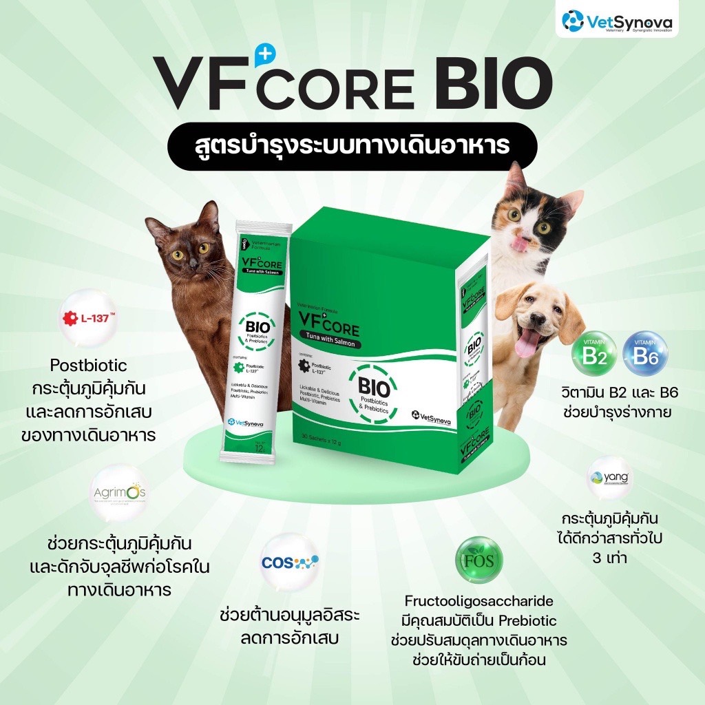 VF+core Bio แก้ปัญหาท้องเสีย 12 กรัม (สุนัขเเละแมวทานได้)