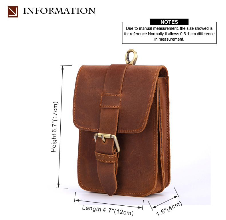 For You Leather LB62 กระเป๋าคาดเอว กระเป๋าคาดเข็มขัด กระเป๋าใส่มือถือ หนังแท้ ทรงตั้ง (น้ำตาล) LB62