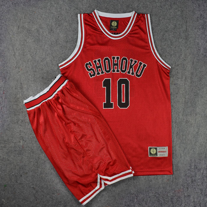 Slam Dunk - เสื้อ+กางเกง ซากุรางิ ฮานามิจิ เบอร์ 10 จากทีมโชโฮคุ สีแดง