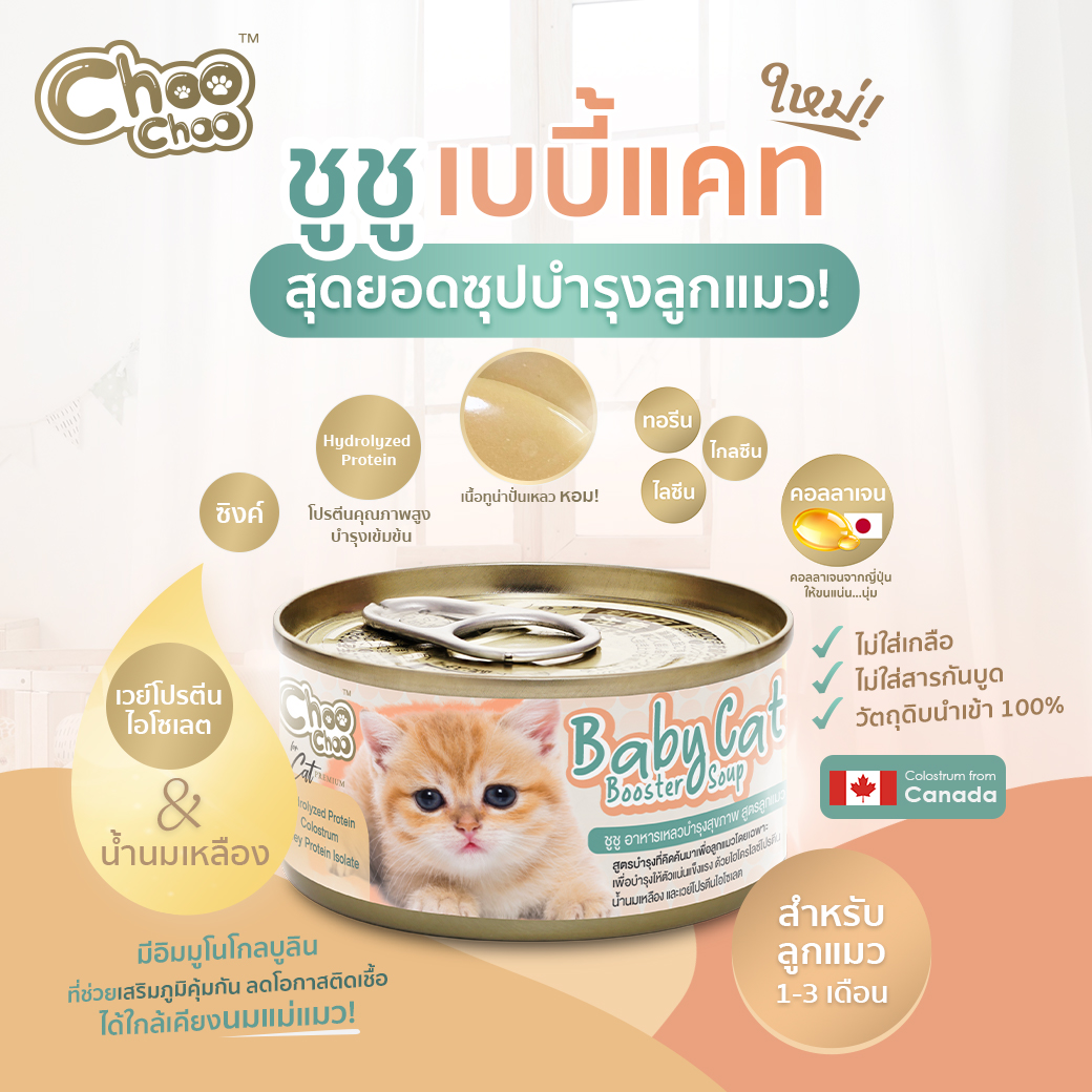 Choo Choo Booster Soup สูตรลูกแมว มีโปรตีนน้ำนมเหลือง 80g. เขียว