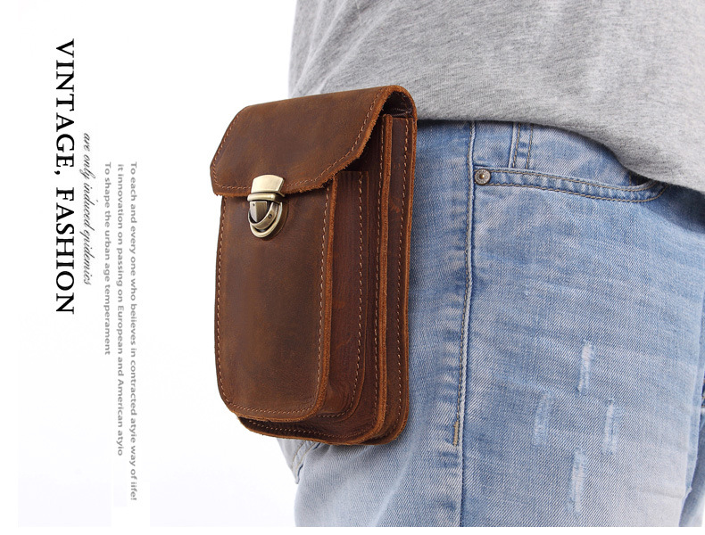 For You Leather LB23 กระเป๋าคาดเอว ร้อยเข็มขัด ใส่มือถือ หนังนูบัค เกรดพรีเมียม (น้ำตาล) LB23