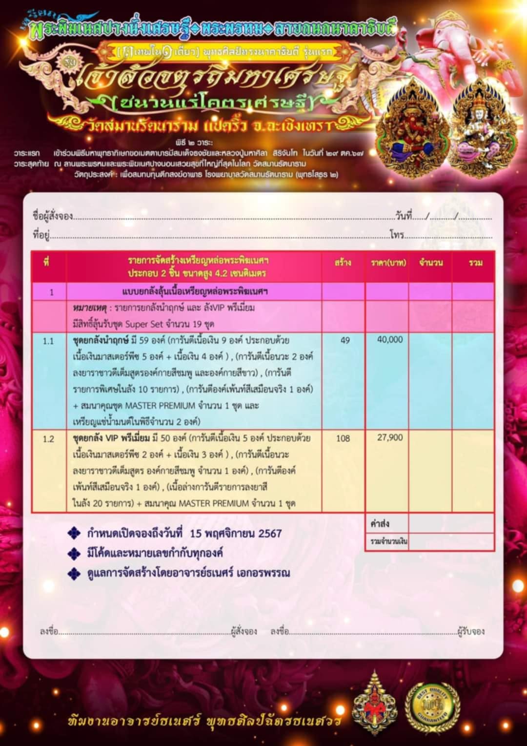 พระพิฆเนศ เจ้าสัวจตุรถีมหาเศรษฐี (พร้อมส่ง)