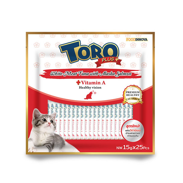 Toro+ แมวเลีย-ปลาทูน่าเนื้อขาวกับปลาอลาสก้าแซลมอน 25 ซอง