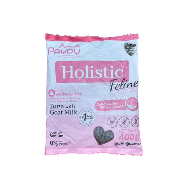 Pawdy Holistic Mother&Kitten ทูน่าและนมแพะ 400 กรัม (แบบแบ่งขาย)