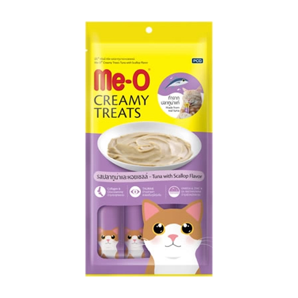 Me-O ครีมมี่ทรีท ทูน่า+หอยเชลล์ 15 g. 4 ชิ้น