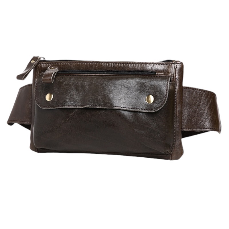 For You Leather LB34 กระเป๋าคาดเอว/คาดอก ผู้ชาย หนังแท้ ฝาพับกระดุมแม่เหล็ก รุ่นตัวล็อคหัวทองเหลือง LB34