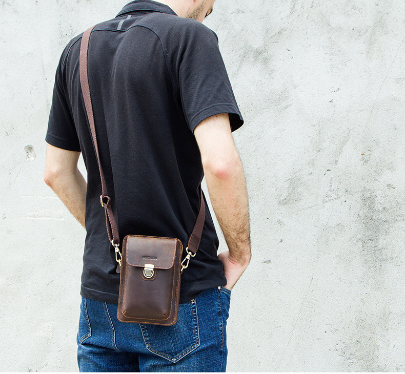 For You Leather LB27 กระเป๋าคาดเข็มขัด กระเป๋าใส่มือถือ กระเป๋าสะพายข้าง ใบเล็ก หนังแท้ (กาแฟ) LB27