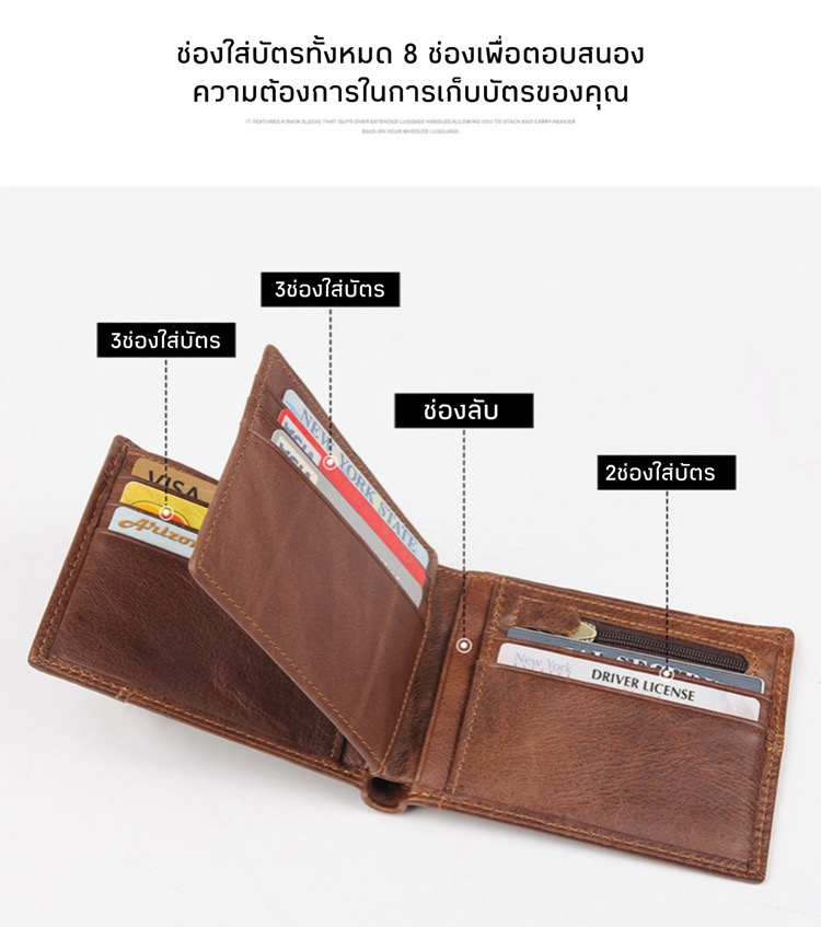 For You Leather WL001 กระเป๋าสตางค์ หนังแท้ ใบสั้น 2 พับ สำหรับผู้ชาย WL001