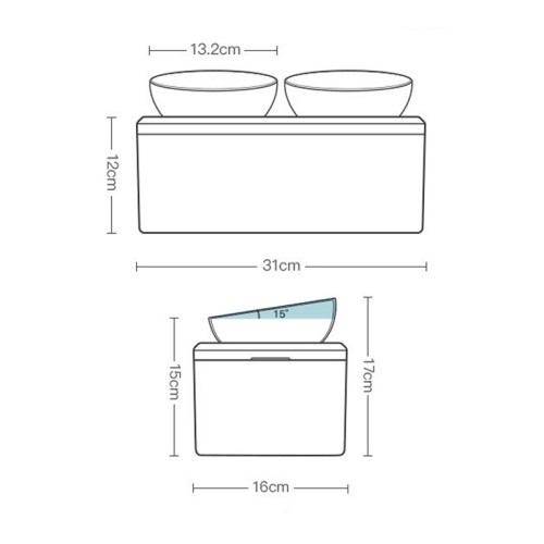 MM Cat BL01 ชามอาหารสัตว์เลี้ยง 2 หลุม เอียง15 องศา มีกล่องเก็บอาหารด้านล่าง