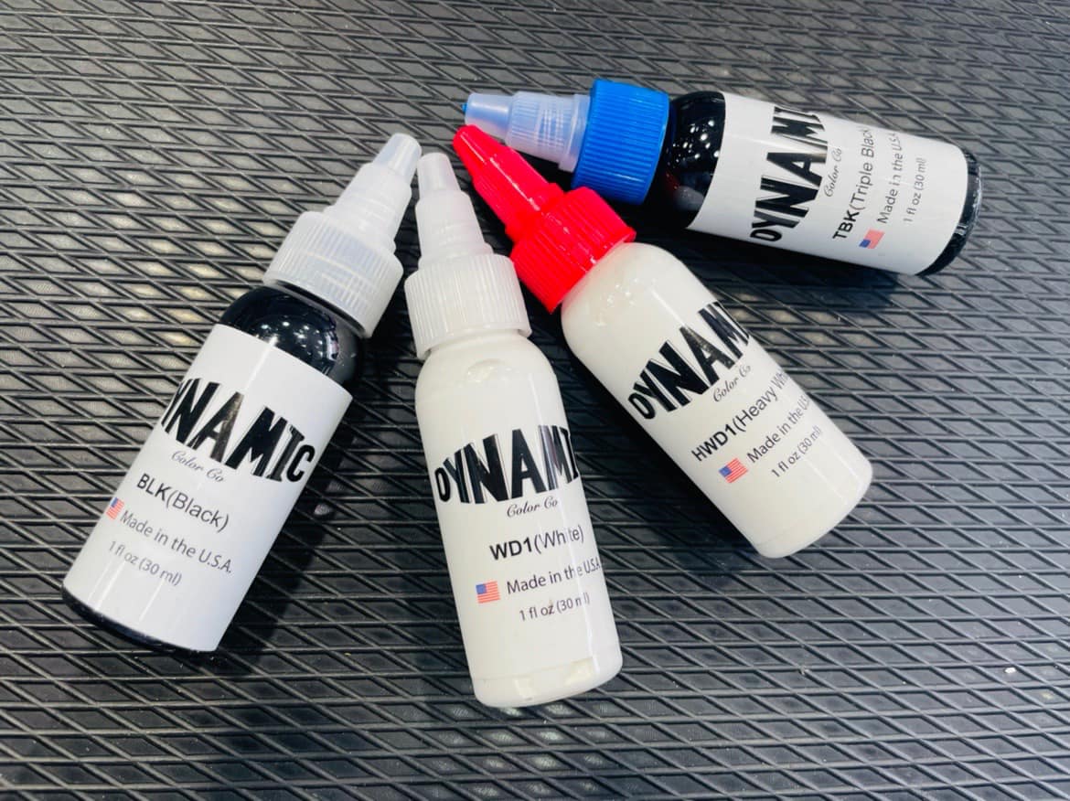 DYNAMIC DYNAMIC Color INK 8oz , 1oz หมึกสักไดนามิค ขนาด 8 ออนซ์ และ ขนาด 1 ออนซ์ TRIPLE BLACK ,Black , White 8oz , 1oz
