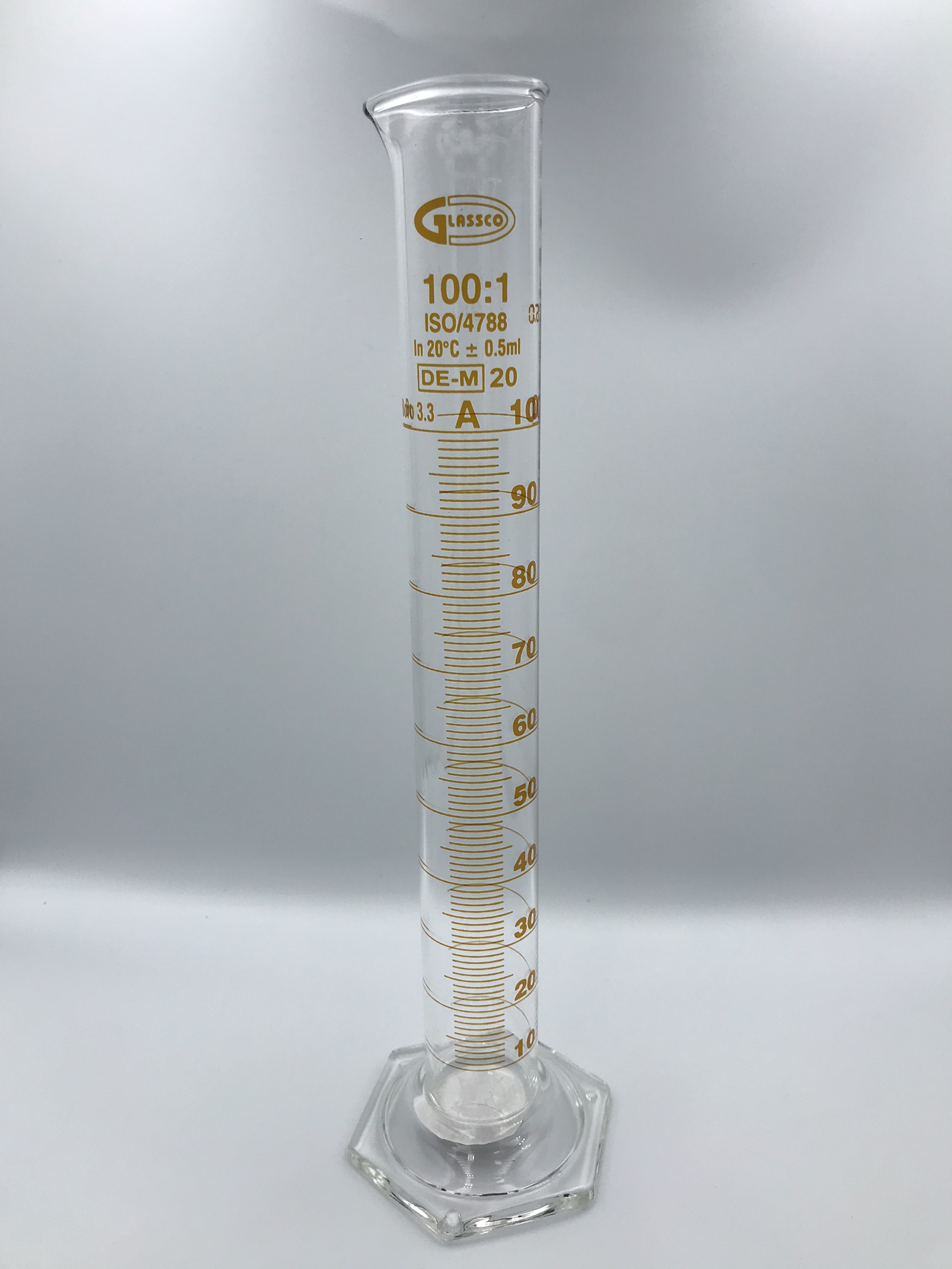 กระบอกตวงแก้ว 100 ml "Glassco" Class A Glass Measuring Cylinder