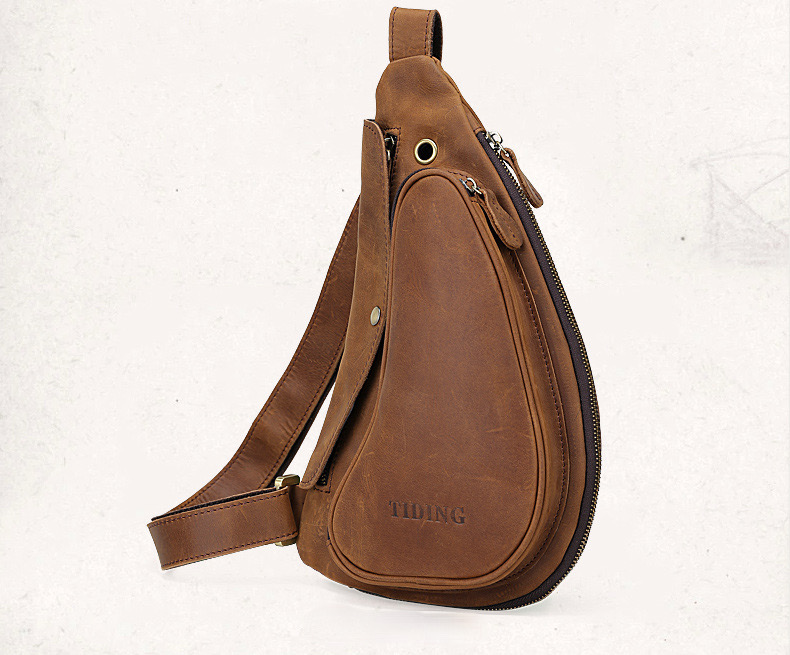 For You Leather LB48 กระเป๋าคาดอก กระเป๋าสะพายพาดลำตัว กระเป๋าผู้ชายหนังแท้ ทรงน้ำเต้า LB48