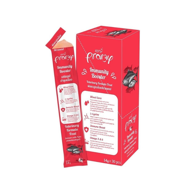 Pramy แมวเลีย-แซลมอนและทูน่า 14 กรัม บำรุงเลือด (สีแดง)
