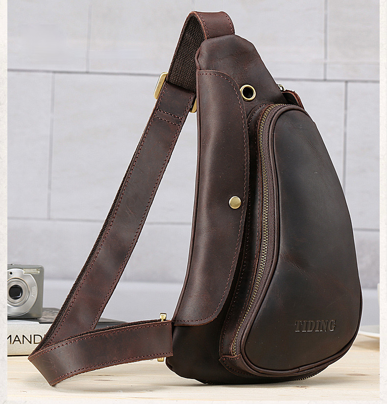 For You Leather LB48 กระเป๋าคาดอก กระเป๋าสะพายพาดลำตัว กระเป๋าผู้ชายหนังแท้ ทรงน้ำเต้า LB48