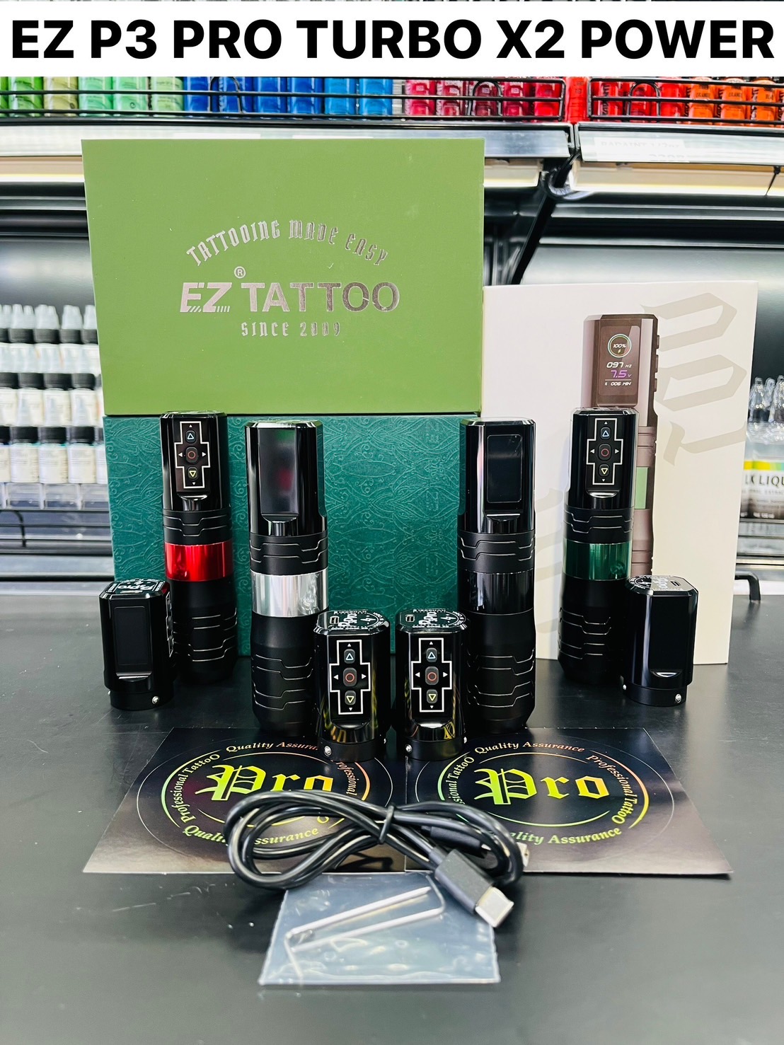 EZ P3 PRO TURBO X 2 POWER เครื่องสักปากกาไร้สายEZ P3 PRO TURBO WIRELESS BATTERY TATTOO PEN MACHINE EZ P3 PRO TURBO X 2 POWER รุ่น 2 แบต
