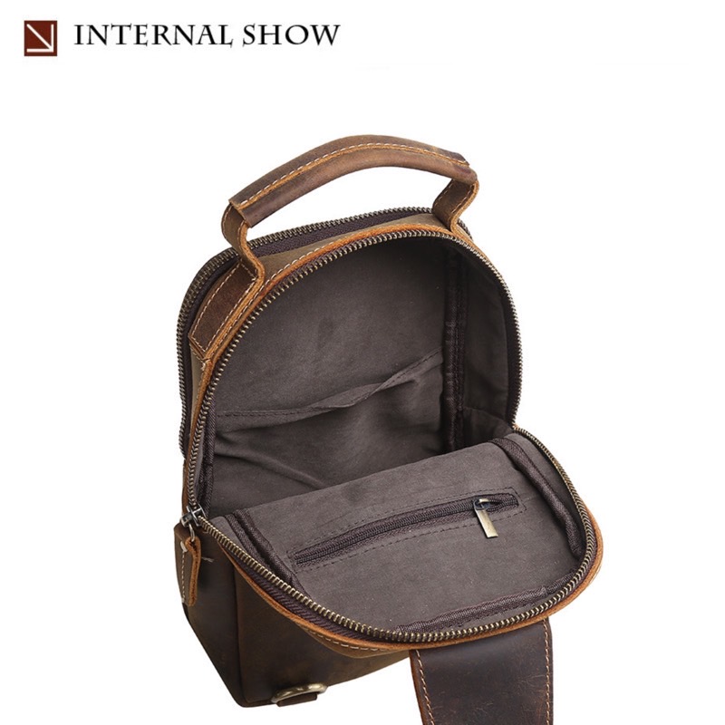 For You Leather LB95 กระเป๋าคาดอก ผู้ชาย หนังแท้ นูบัค (น้ำตาล) LB95