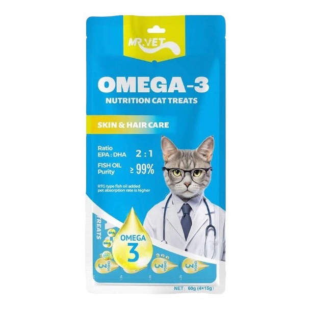 Mr.Vet Omega-3 Skin & Hair Care แมวเลีย 60g. (15g x 4)