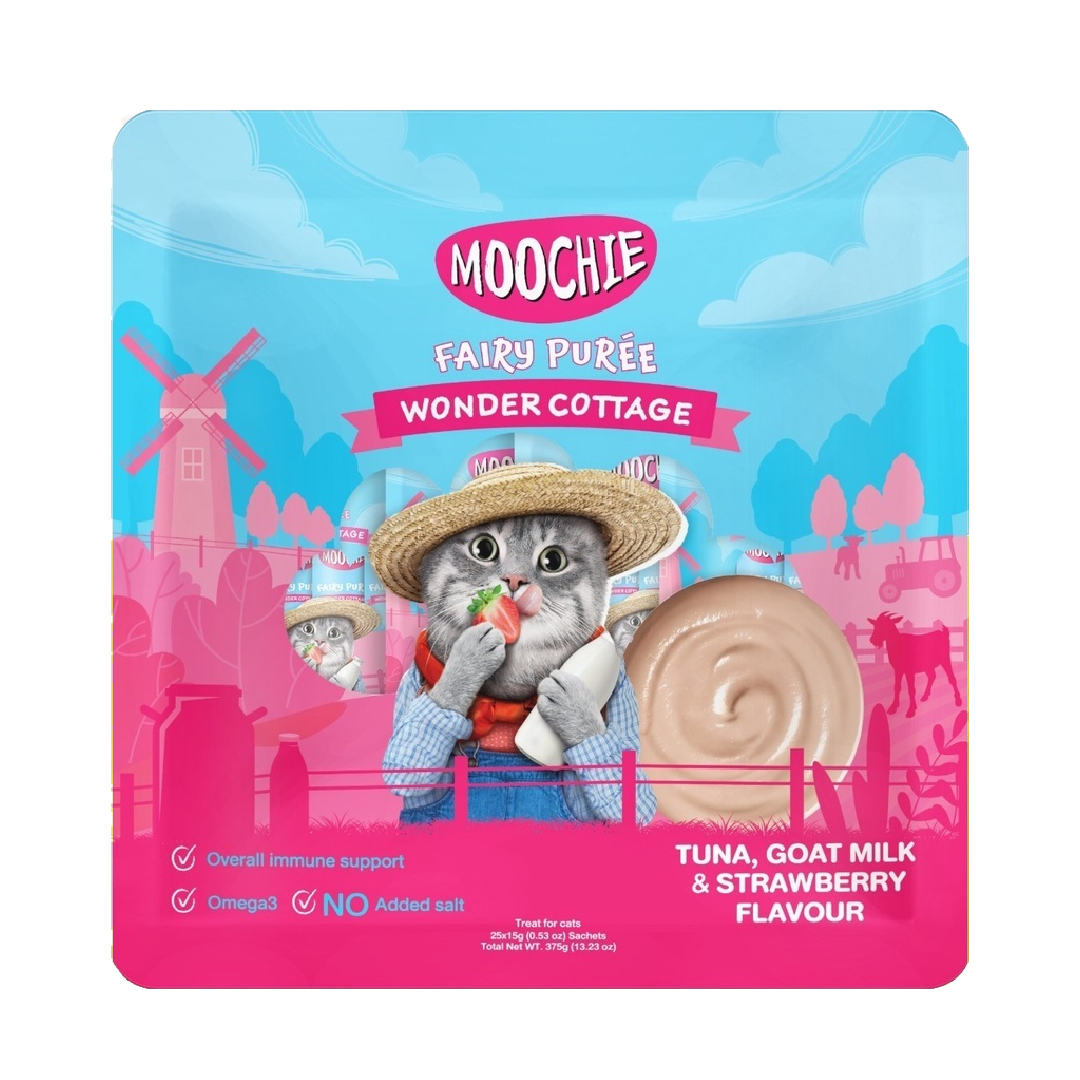 Moochie 07-MC00-8 แมวเลีย ทูน่านมแพะและสตรอเบอรี่ 15gx25