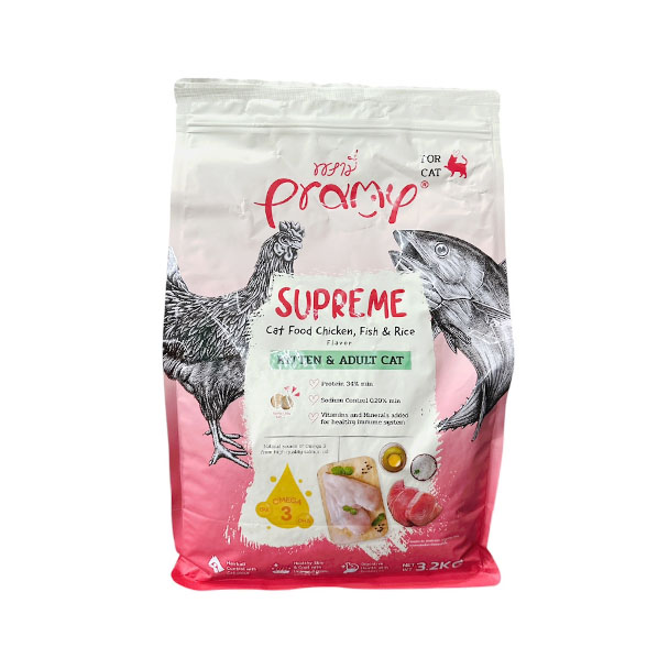 Pramy Supreme SP1 แมวทุกช่วงวัย - ไก่+ปลา+ข้าว 3.2 Kg