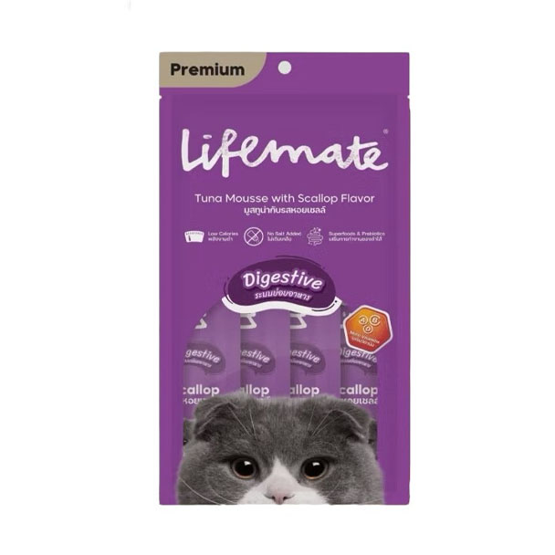 Life Mate CM7 แมวเลีย มูสทูน่ากับหอยเชลล์ สูตร Digestive 48 กรัม