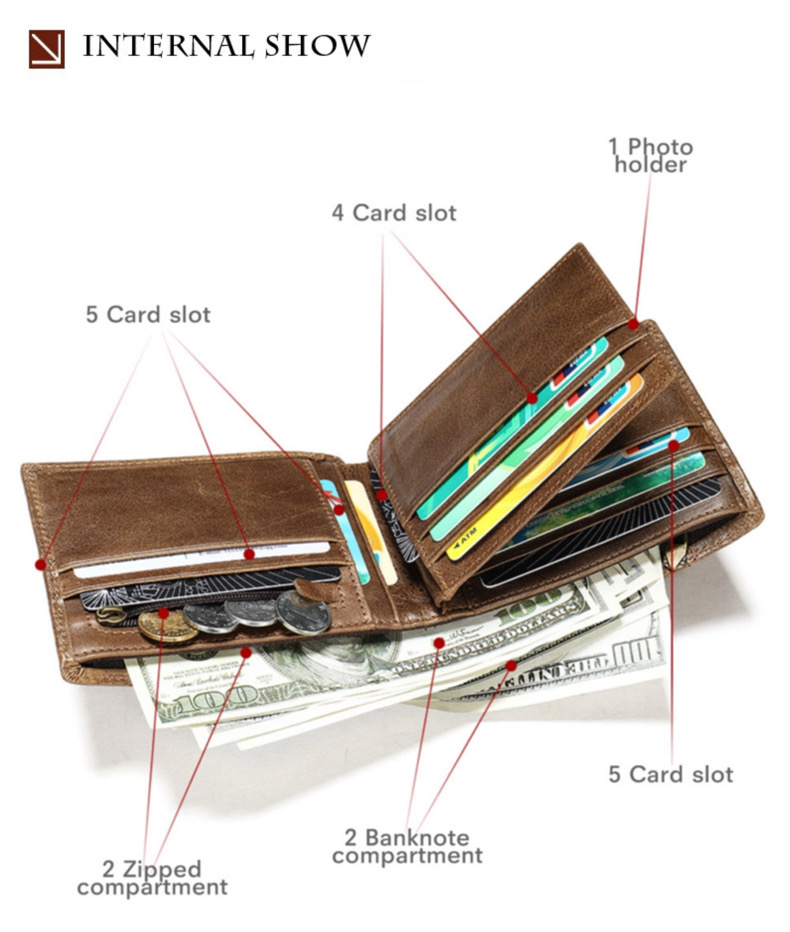 For You Leather WL01 กระเป๋าสตางค์ผู้ชาย กระเป๋าสตางค์หนังแท้ กระเป๋าสตางค์แบบพับ บางเบา ช่องเยอะ กะทัดรัด WL01