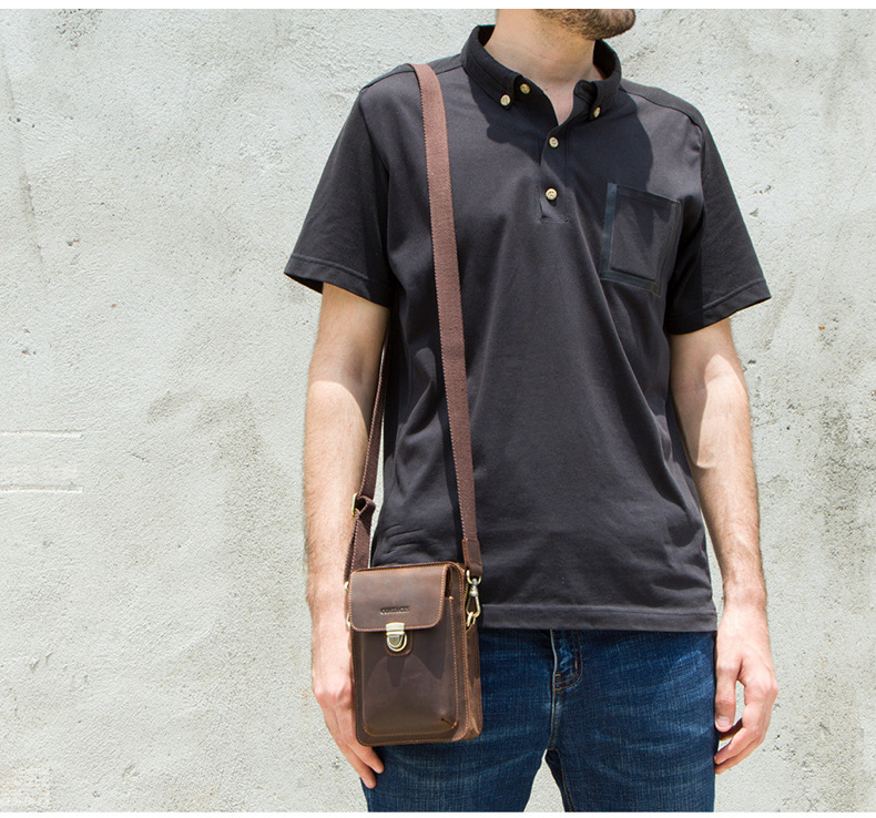 For You Leather LB27 กระเป๋าคาดเข็มขัด กระเป๋าใส่มือถือ กระเป๋าสะพายข้าง ใบเล็ก หนังแท้ (กาแฟ) LB27