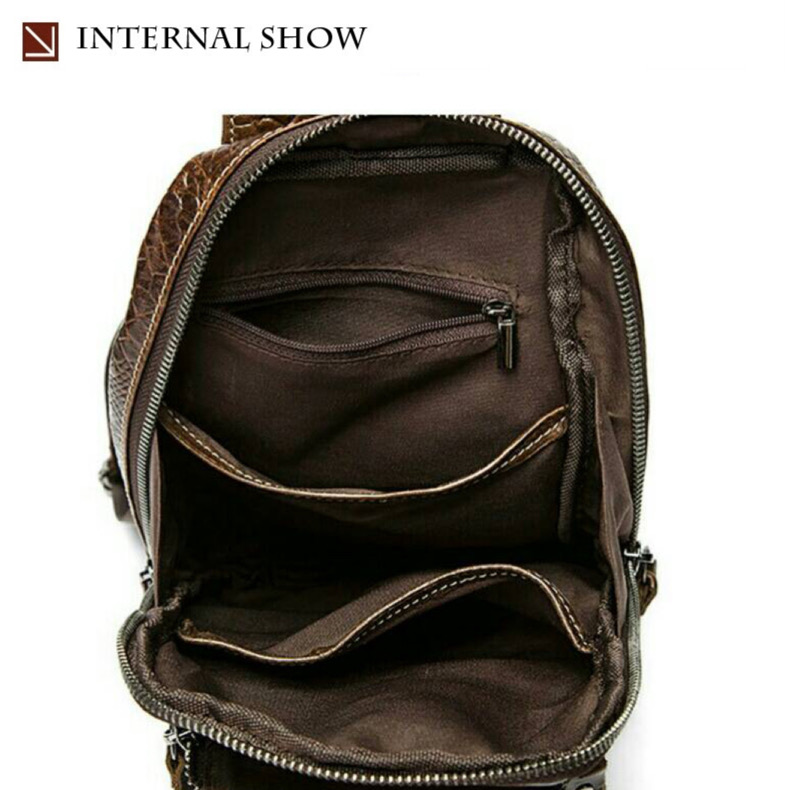 For You Leather LB40 กระเป๋าคาดอก กระเป๋าสะพายพาดลำตัว แบบไหล่ หนังแท้ ลายหนังจระเข้ (น้ำตาล) LB40