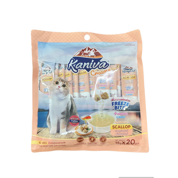 Kaniva Creamy แมวเลียรสปลาทูน่าครีมมี่หน้าหอยเชลล์ 15g แพค 20 ซอง