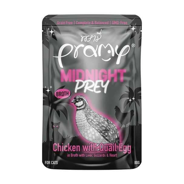Pramy Midnight Prey MN4 ไก่กับไข่นกกระทาในน้ำซุป 80 กรัม