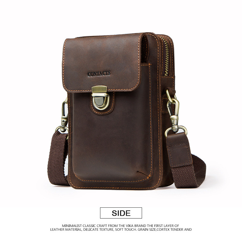 For You Leather LB27 กระเป๋าคาดเข็มขัด กระเป๋าใส่มือถือ กระเป๋าสะพายข้าง ใบเล็ก หนังแท้ (กาแฟ) LB27