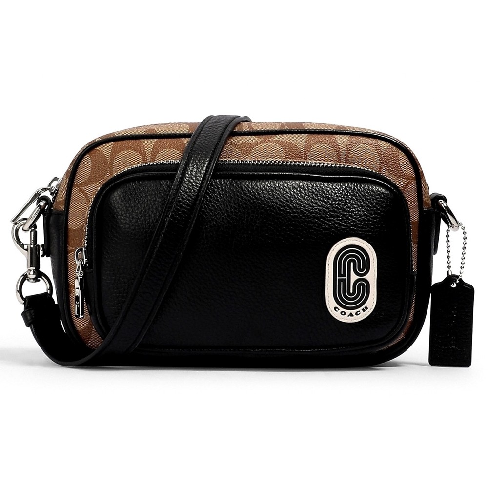 SV/KHAKI/BLACK COACH 1695 COURT CROSSBODY IN SIGNATURE CANVAS WITH COACH PATCH (SKHBK) [1695SKHBK]