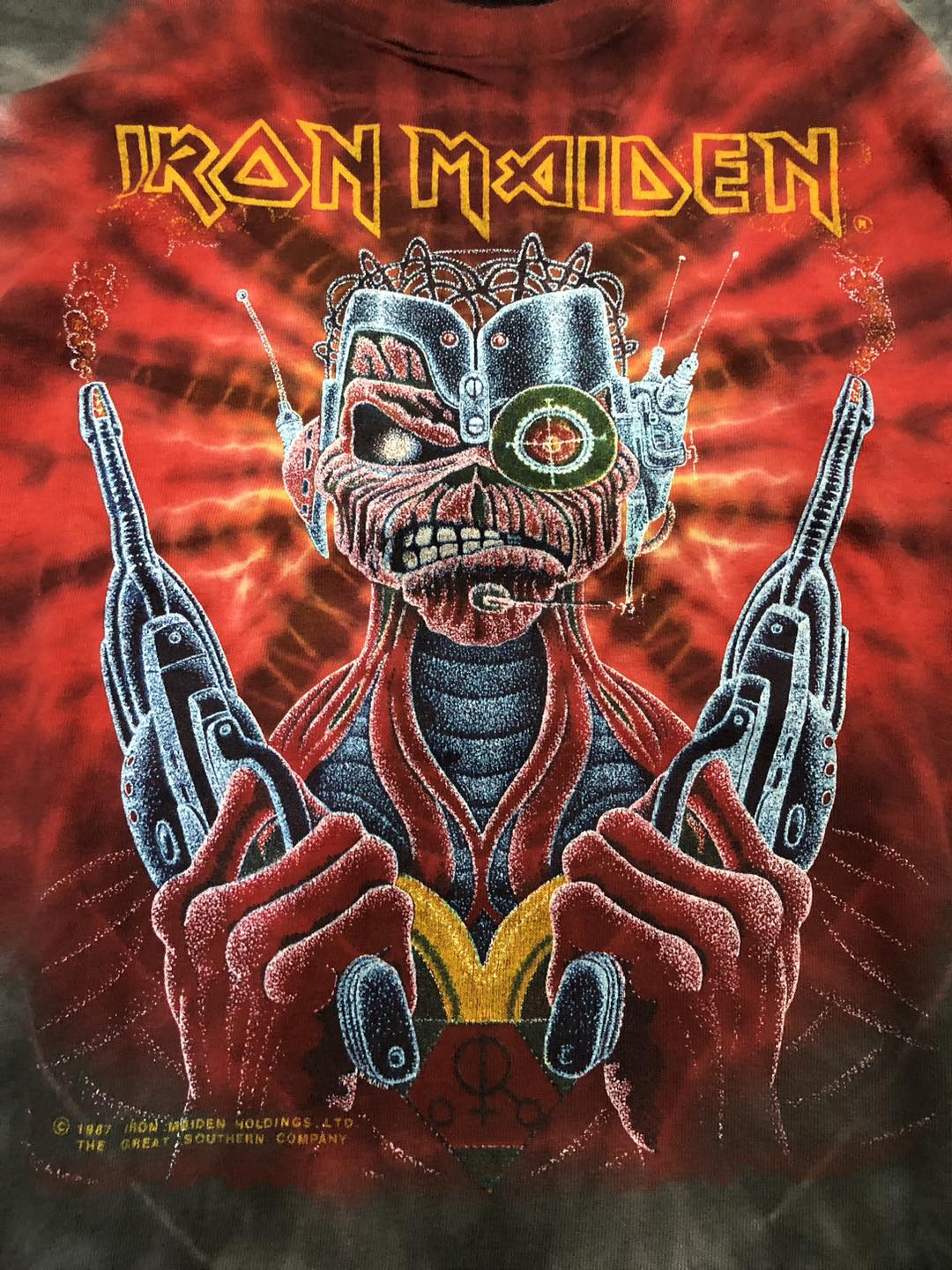 เสื้อวง Iron Maiden Somewhere Back In Time มัดย้อม ปี 1987 ป้ายผีเสื้อ Symmetria หายาก Size Lสินค้าลิขสิทธิ์แท้ 100%