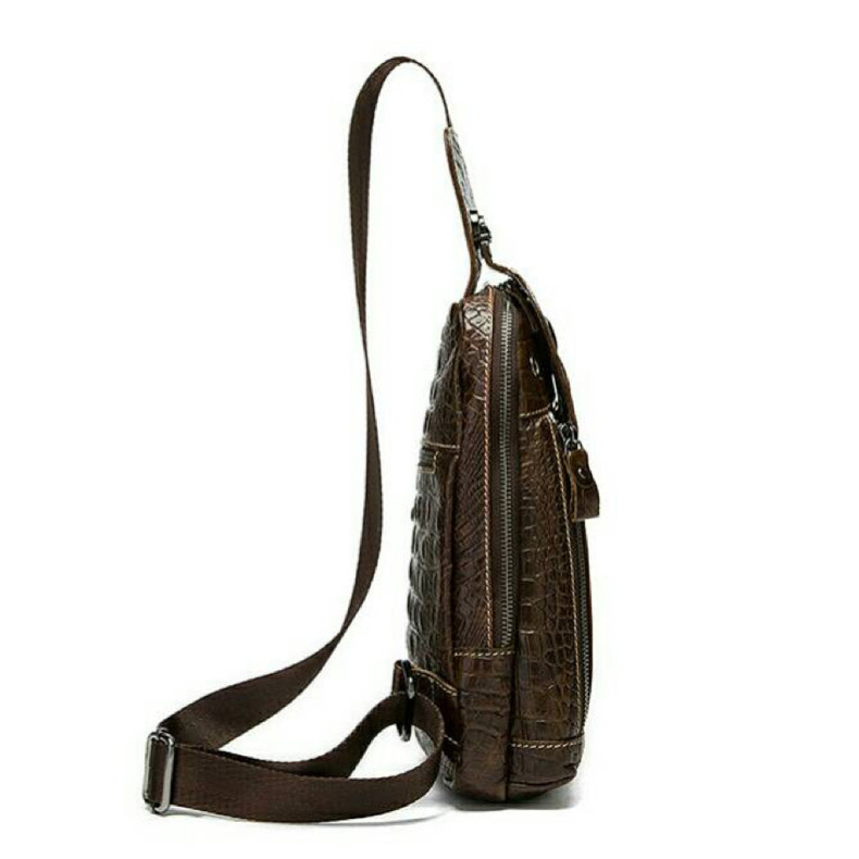 For You Leather LB40 กระเป๋าคาดอก กระเป๋าสะพายพาดลำตัว แบบไหล่ หนังแท้ ลายหนังจระเข้ (น้ำตาล) LB40