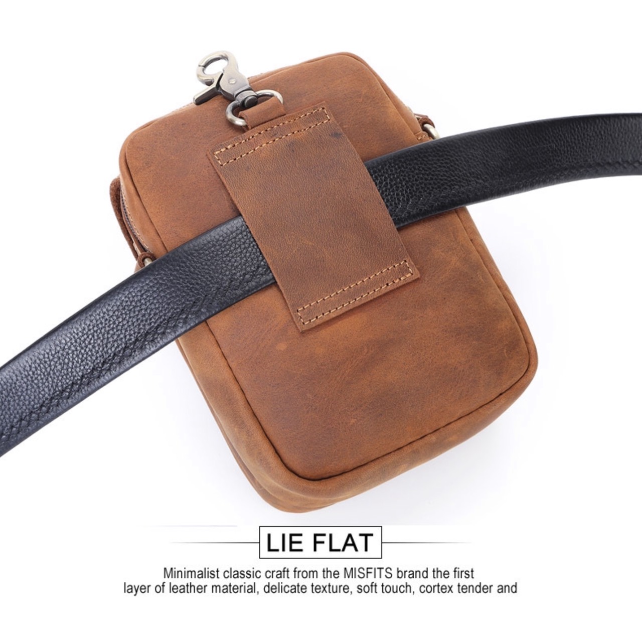 For You Leather LB47 กระเป๋าสะพายข้างผู้ชาย หนังแท้ ใบเล็ก กระเป๋าคาดเอว ร้อยเข็มขัด ค้องหูกางเกง (น้ำตาล) LB47