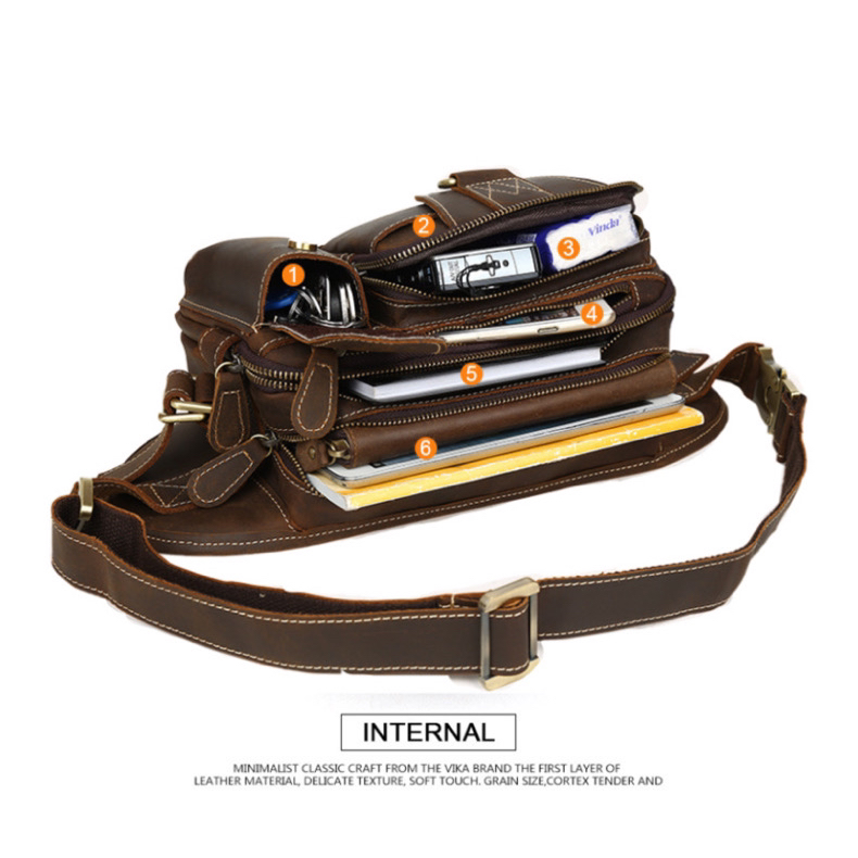 For You Leather LB86 กระเป๋าคาดเอว คาดอก หนังแท้ กระเป๋าพ่อค้า กระเป๋าแม่ค้า หนังแท้พรีเมียม ช่องเยอะ (น้ำตาล) LB86