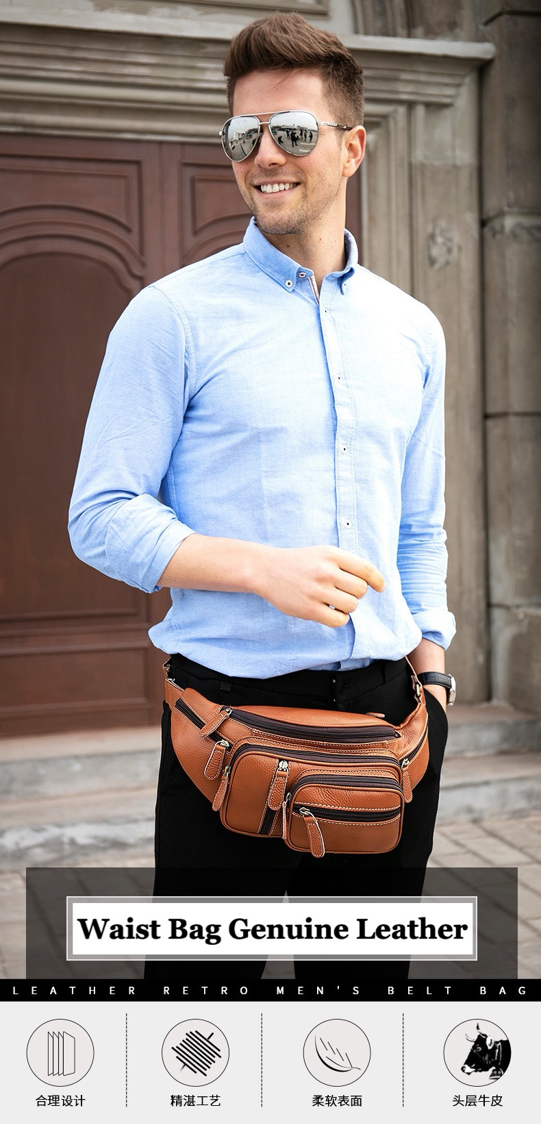 For You Leather LB28 กระเป๋าหนังคาดอก กระเป๋าหนังคาดเอว กระเป๋าหนังแม่ค้า หนังแท้ ช่องเยอะ LB28