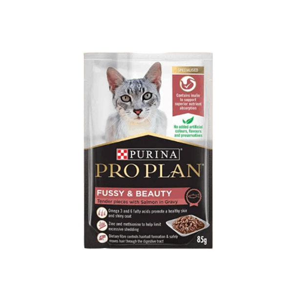 Proplan เพาซ์ Fussy & Beauty Gravy Salmon 85 กรัม.