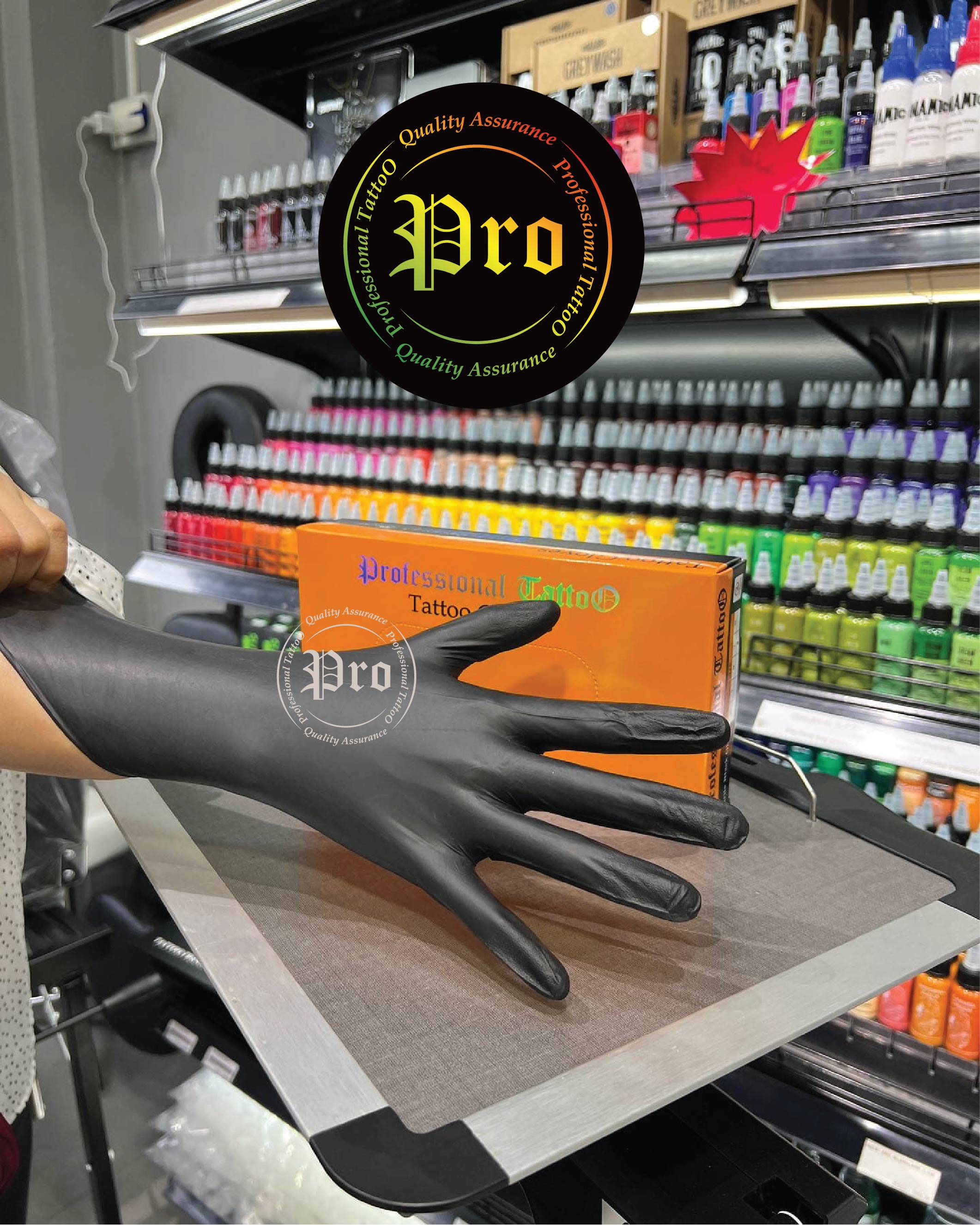 Professional Tattoo ถุงมือProfessional Tattooกล่องเล็ก 50ชิ้น(25คู่) สีดำ