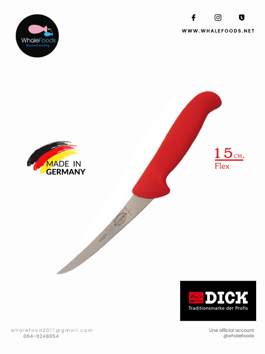 Boning Knife, curved blade15cm. มีดเลาะกระดูกขนาด 15ซม. Red flex