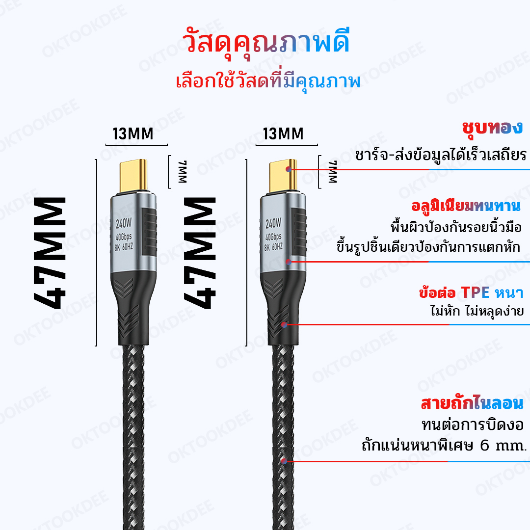 สายชาร์จ E-Marker USB-C PD240W USB 4 40Gbps 8K@60Hz (USB-C to USB-C) U004