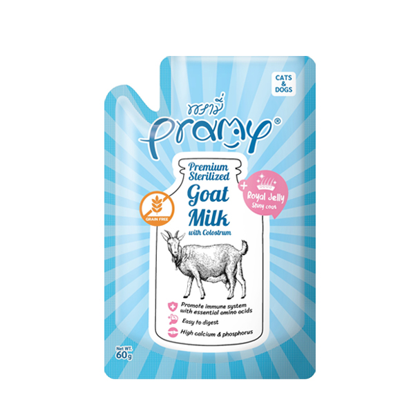 Pramy นมแพะ เสริมโคลอสตุ้มและนมผึ้ง 60 กรัม (สุนัขและแมว)