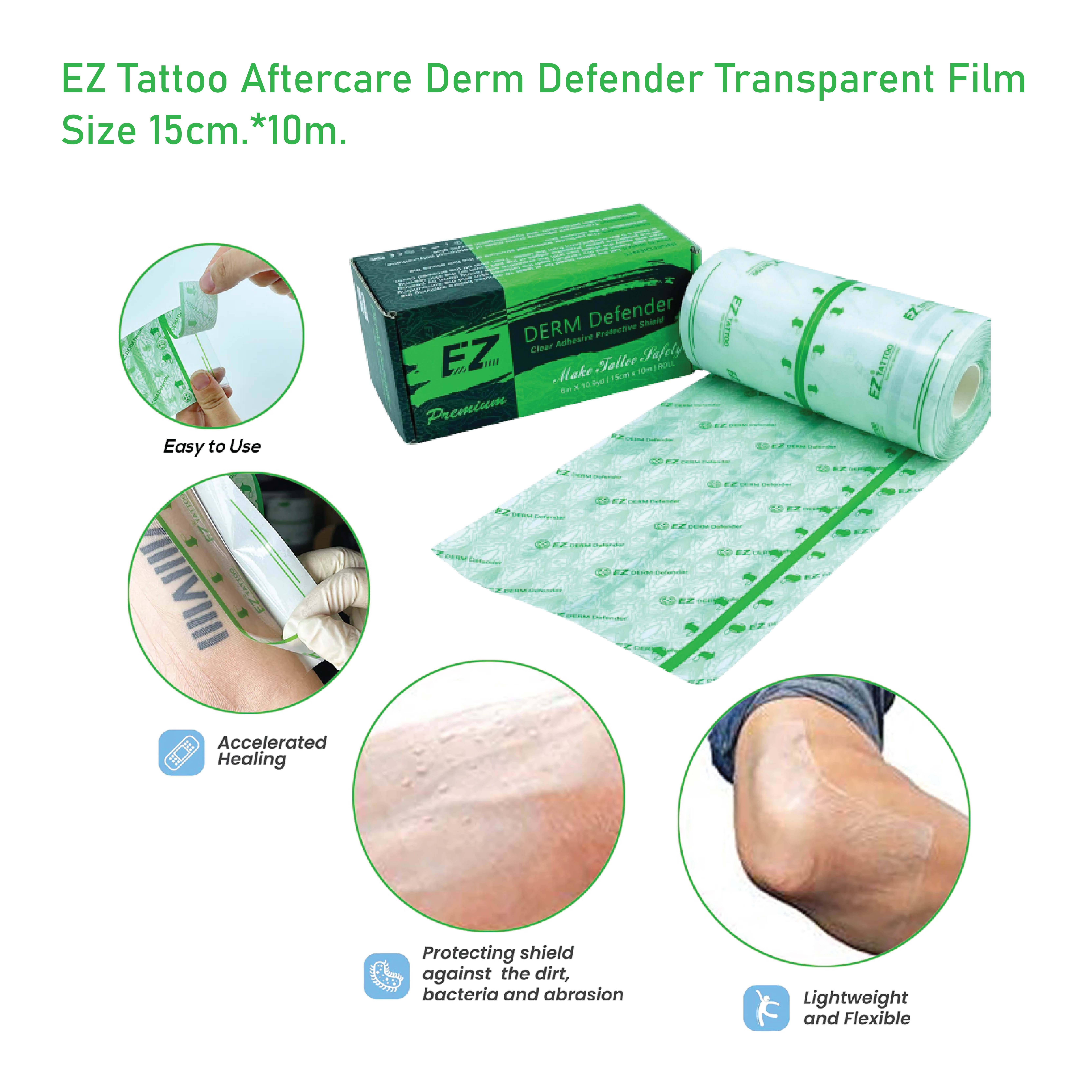 EZ ฟิล์มแลปหลังสักEZ Tattoo Aftercare Derm Defender Transparent Film ฟิล์มแลปหลังสักEZกล่องเขียว
