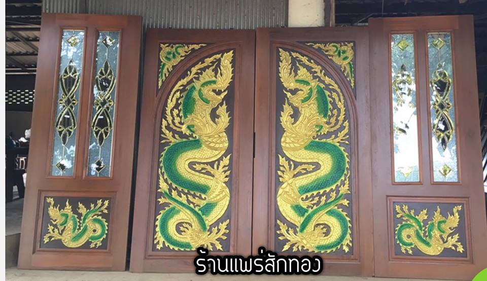 ประตูไม้สักบานกระจกนิรภัยบานเลื่อนบานประตูไม้สักปิด เปิด
