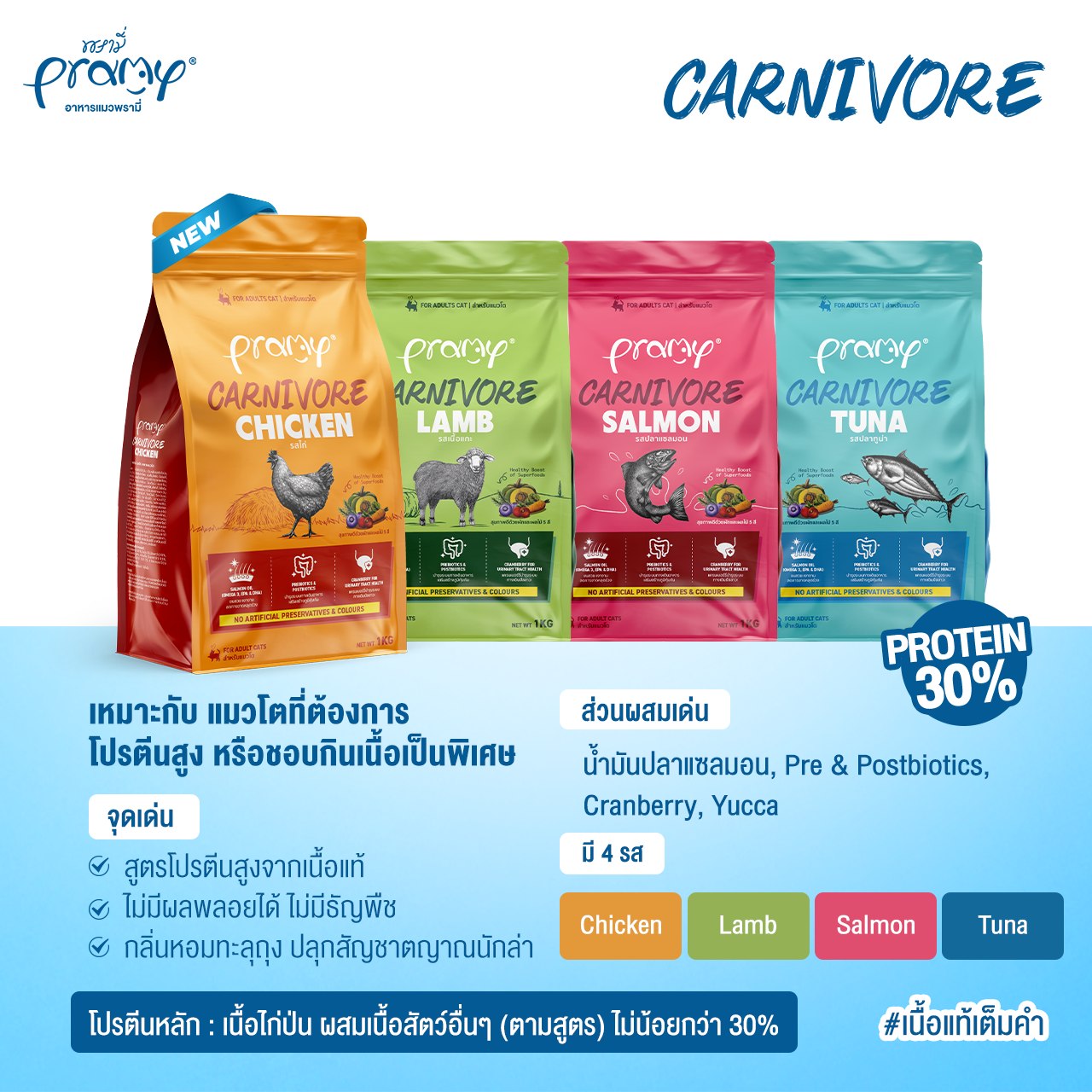 Pramy Carnivore CVK3 แมวโต - รสแซลมอน 1 Kg