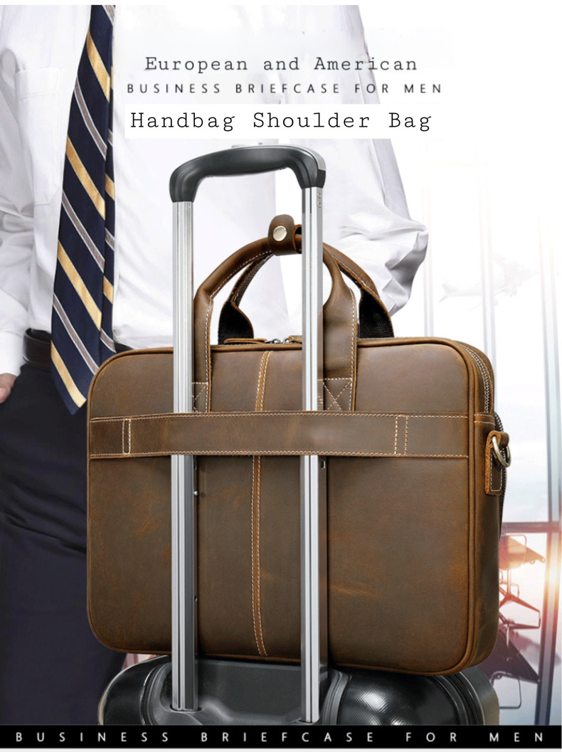 For You Leather LB57 ฺBriefcase กระเป๋าถือ ใส่เอกสาร โน๊ตบุ๊ค มีสายสะพายไหล่ ผู้ชาย หนังแท้ (สีน้ำตาล) LB57