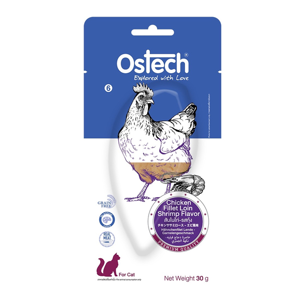 Ostech #6 ขนมแมวสันในไก่ - รสกุ้ง 20g