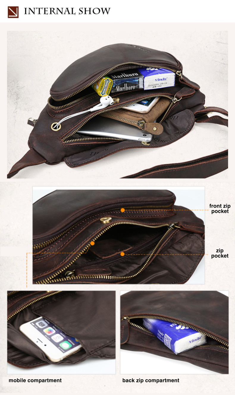 For You Leather LB48 กระเป๋าคาดอก กระเป๋าสะพายพาดลำตัว กระเป๋าผู้ชายหนังแท้ ทรงน้ำเต้า LB48