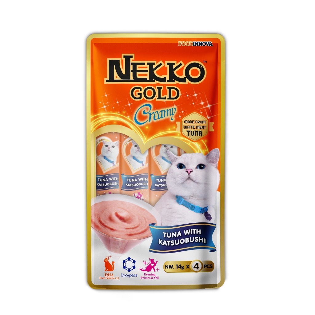 Nekko Gold แมวเลีย-ปลาทูน่ากับคัตทสึโอะบูชิ 4 ซอง ส้ม