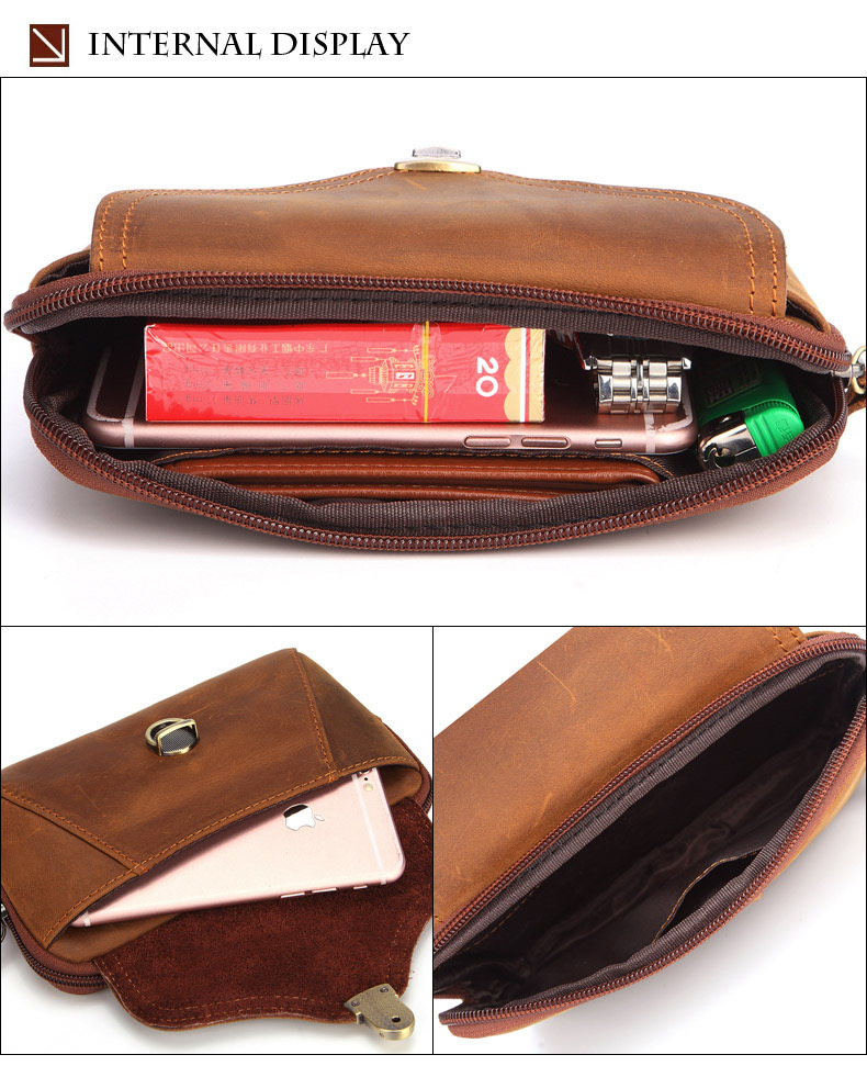 For You Leather LB63 กระเป๋าคาดเข็มขัด ใส่โทรศัพท์ หนังแท้ (น้ำตาล) LB63